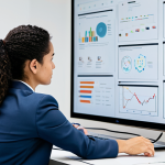 A professional female UX researcher in a modest business suit, seated at a desk in a modern, well-lit office, attentively analyzing a digital customer journey map displayed on a large screen. Her posture is natural and focused, reflecting deep empathy and analytical thought. The background features subtle collaborative tools like a whiteboard with diagrams.
    Fully clothed, appropriate attire, professional dress, safe for work, appropriate content, perfect anatomy, correct proportions, natural pose, well-formed hands, proper finger count, natural body proportions, professional photography, high quality, family-friendly.